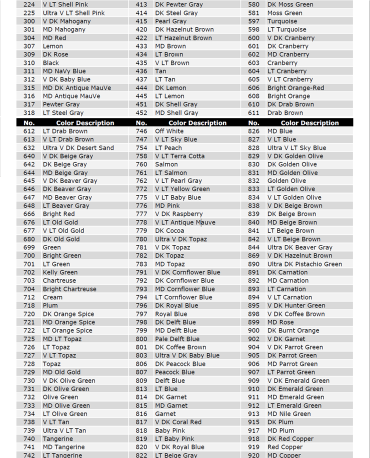 Cross Stitch Color Conversion Chart