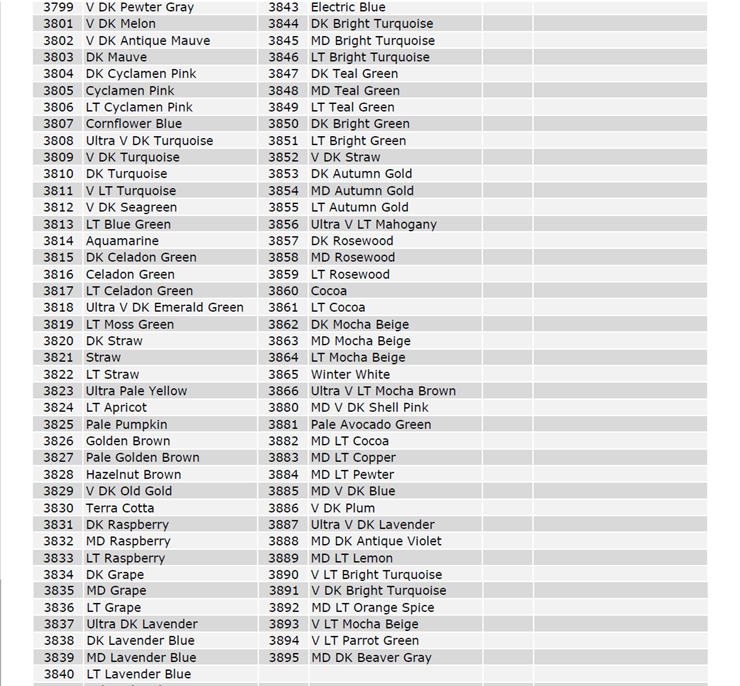 Crescent Colours To Dmc Conversion Chart