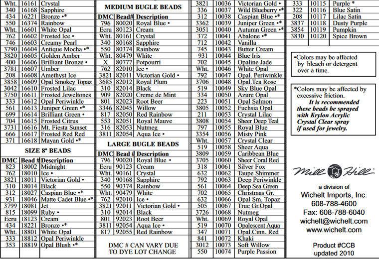 Mill Hill Beads Color Chart