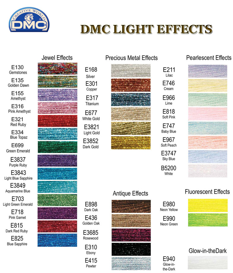 Dmc Light Effects. List of colors. Color threads. Dmc Threads. Color Table.